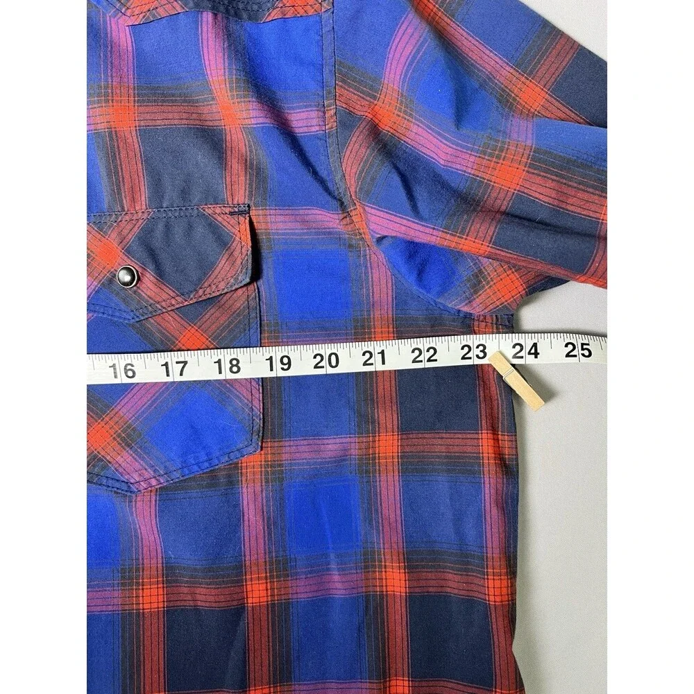 The North Face Button Down Shirt Mens M Blue Red Plaid Short Sleeve Cotton Top